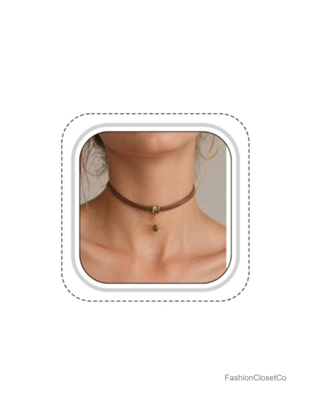 Faux Leather Wide Collar Choker Sun Pendant Necklace Adjustable